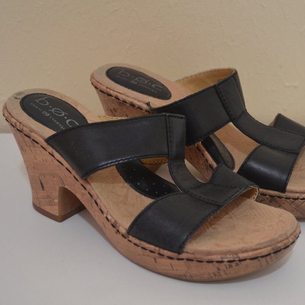 Black Sandal Slides Wood Heel Size 6 - Picture 2 of 7